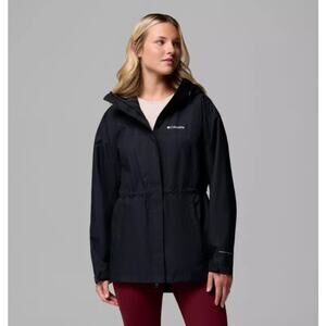 Columbia Women's Medium Black Hikebound II Long Rain Parka Jacket Hooded HR7-33
